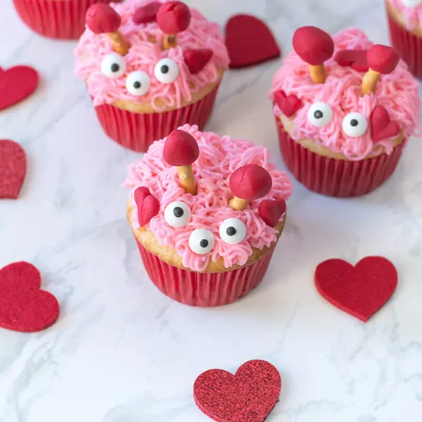 Furry Monster Valentines Cupcakes