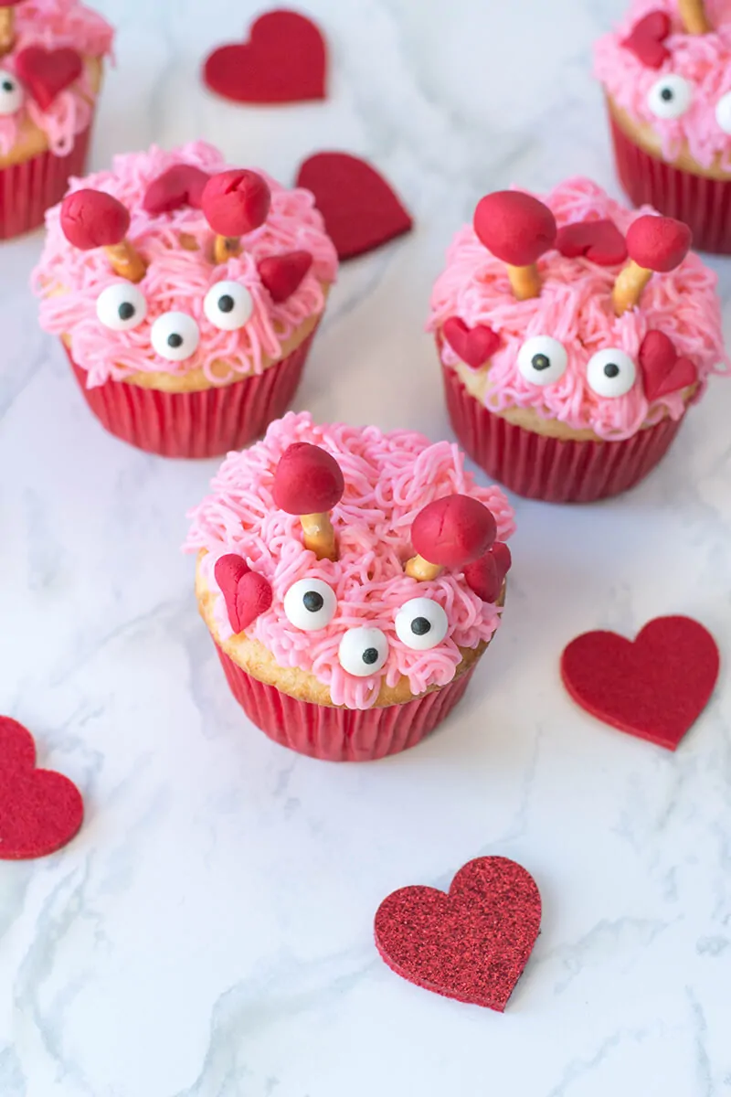 Pink, sweet, and loving monsters - here's our take on Valentine cupcakes!