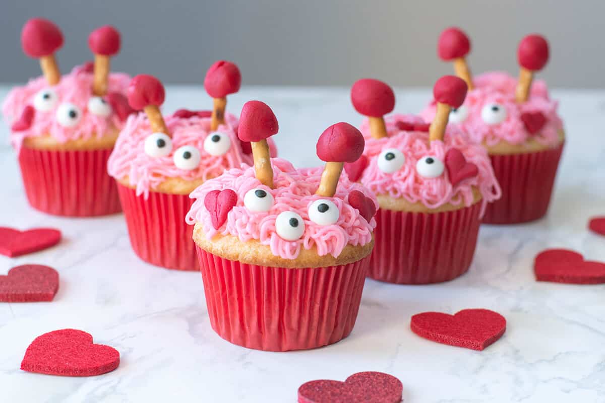 Pink monster Valentines Cupcakes