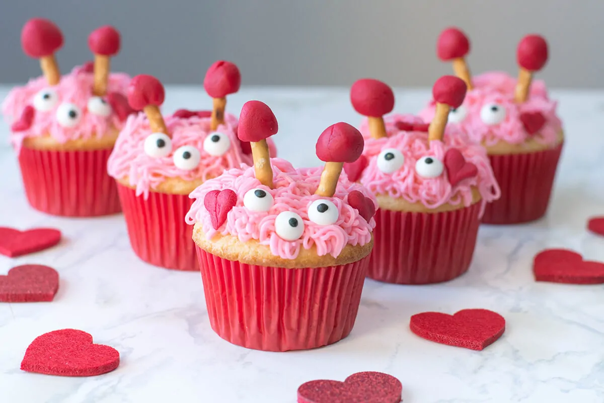 Pink, sweet, and loving monsters - here's our take on Valentine cupcakes!