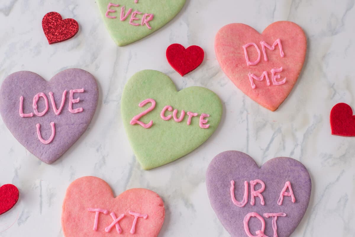 Conversation Heart Cookies for Valentine's Day