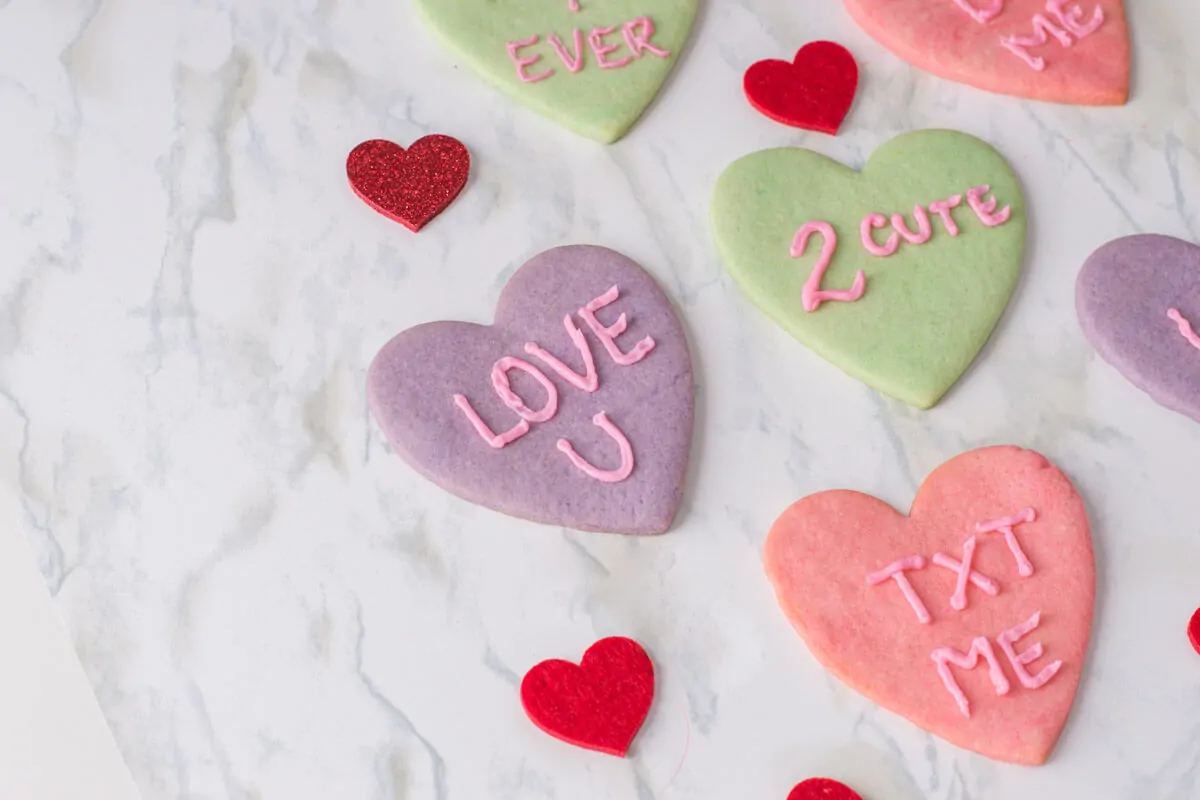 Conversation Heart Cookies for Valentine's Day