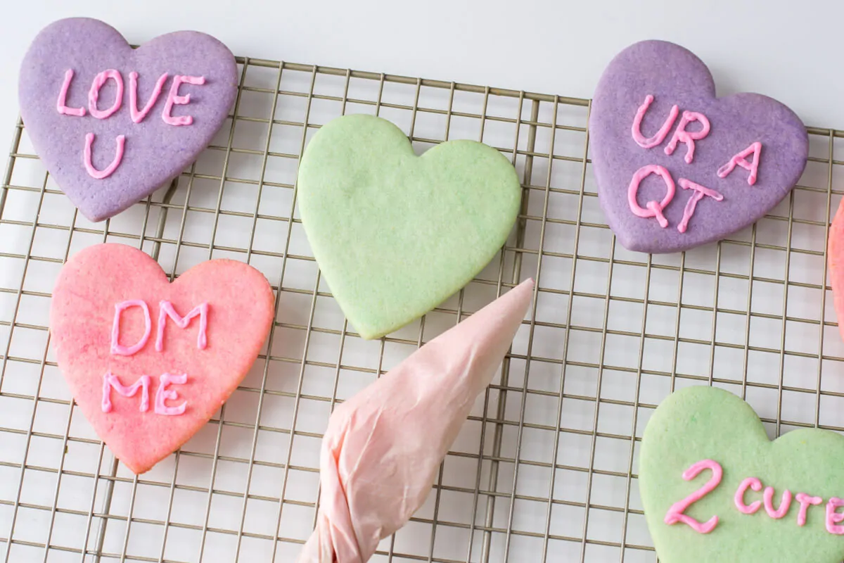 Conversation Heart Cookies for Valentine's Day