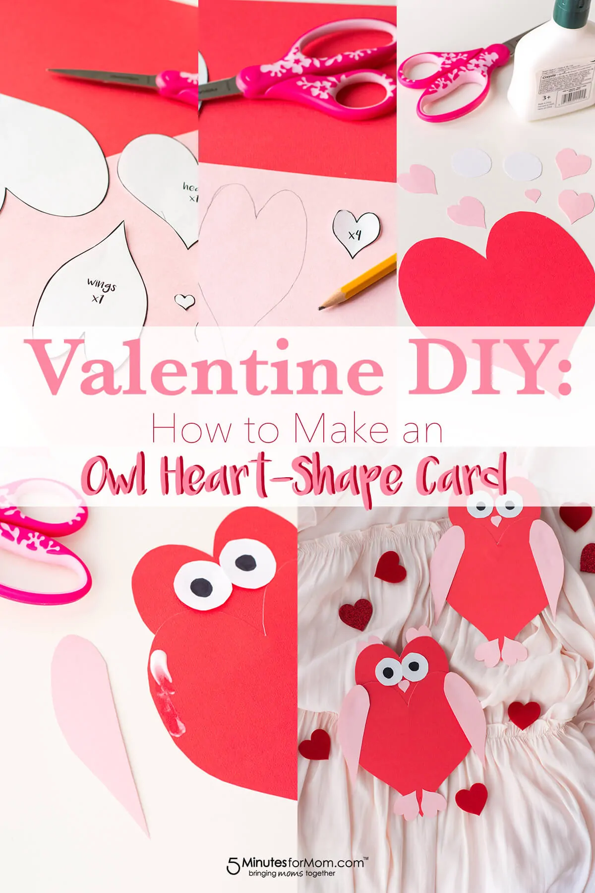 Owl Heart Shape Paper Craft - A DIY Valentine's Day card made up of heart shapes.