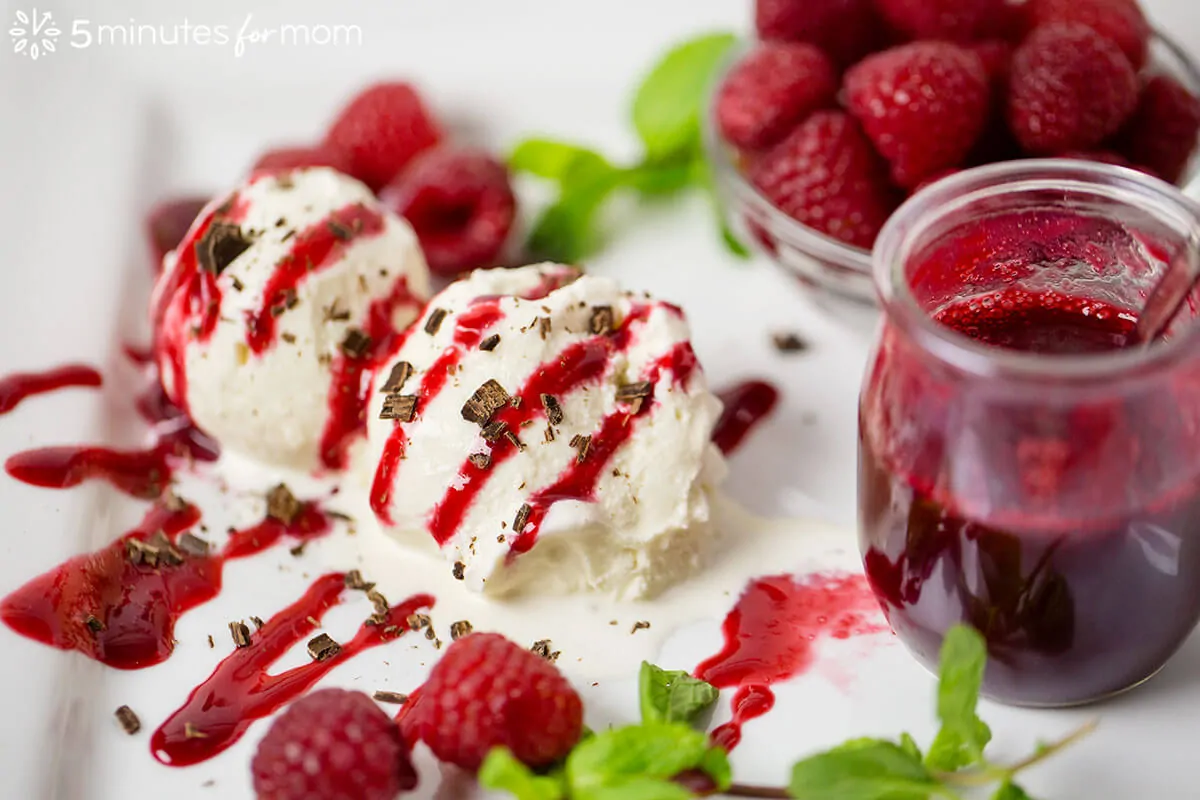 Raspberry Coulis - Raspberry Dessert Sauce on Ice Cream