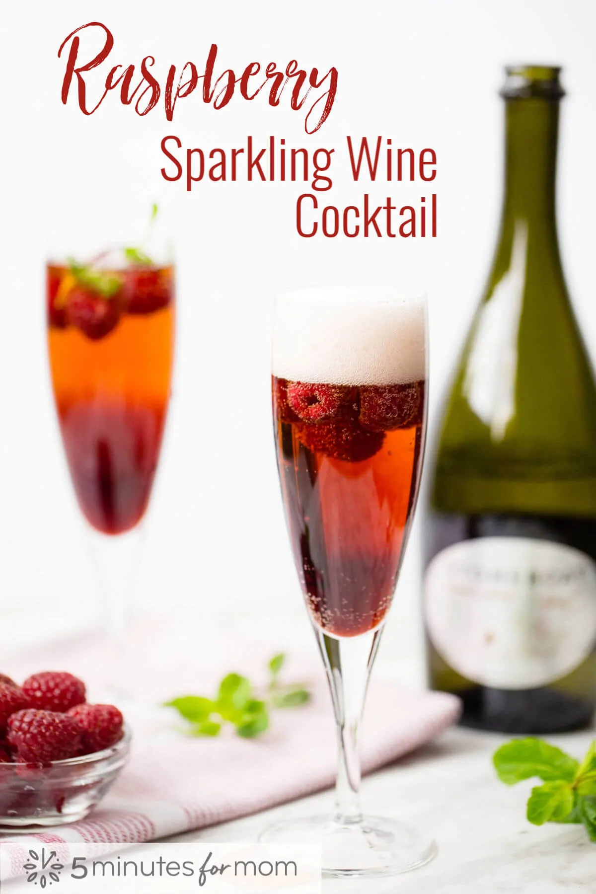 Raspberry Sparkling Wine Cocktail - How to make a delicious and stunning raspberry sparkling wine cocktail. #cocktail #sparklingwine