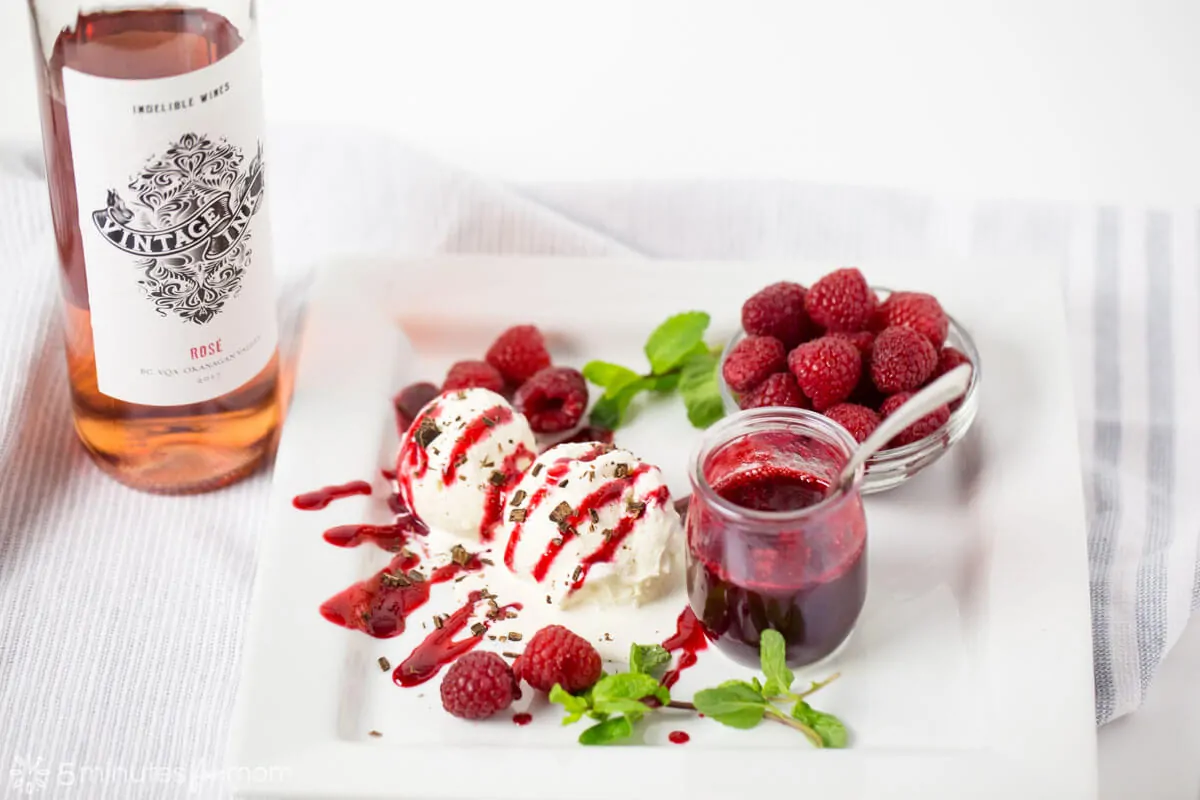 Raspberry Coulis dessert with Rose wine.