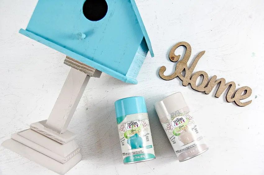 Painting a Birdhouse using Testors Craft Gloss in Smokey Beige and Turquoise