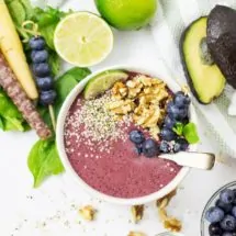 Blueberry Avocado Smoothie Bowl - a delicious power smoothie topped with walnuts and hemp seeds