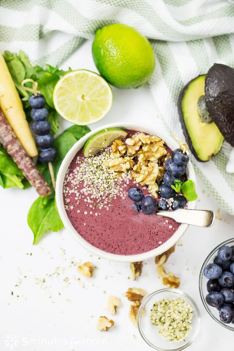 Blueberry Avocado Smoothie Bowl - a delicious power smoothie topped with walnuts and hemp seeds