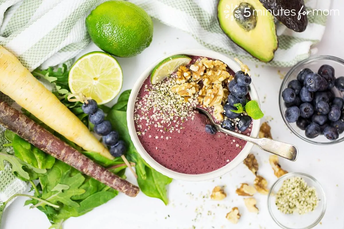 Blueberry Avocado Smoothie Bowl - a delicious power smoothie topped with walnuts and hemp seeds