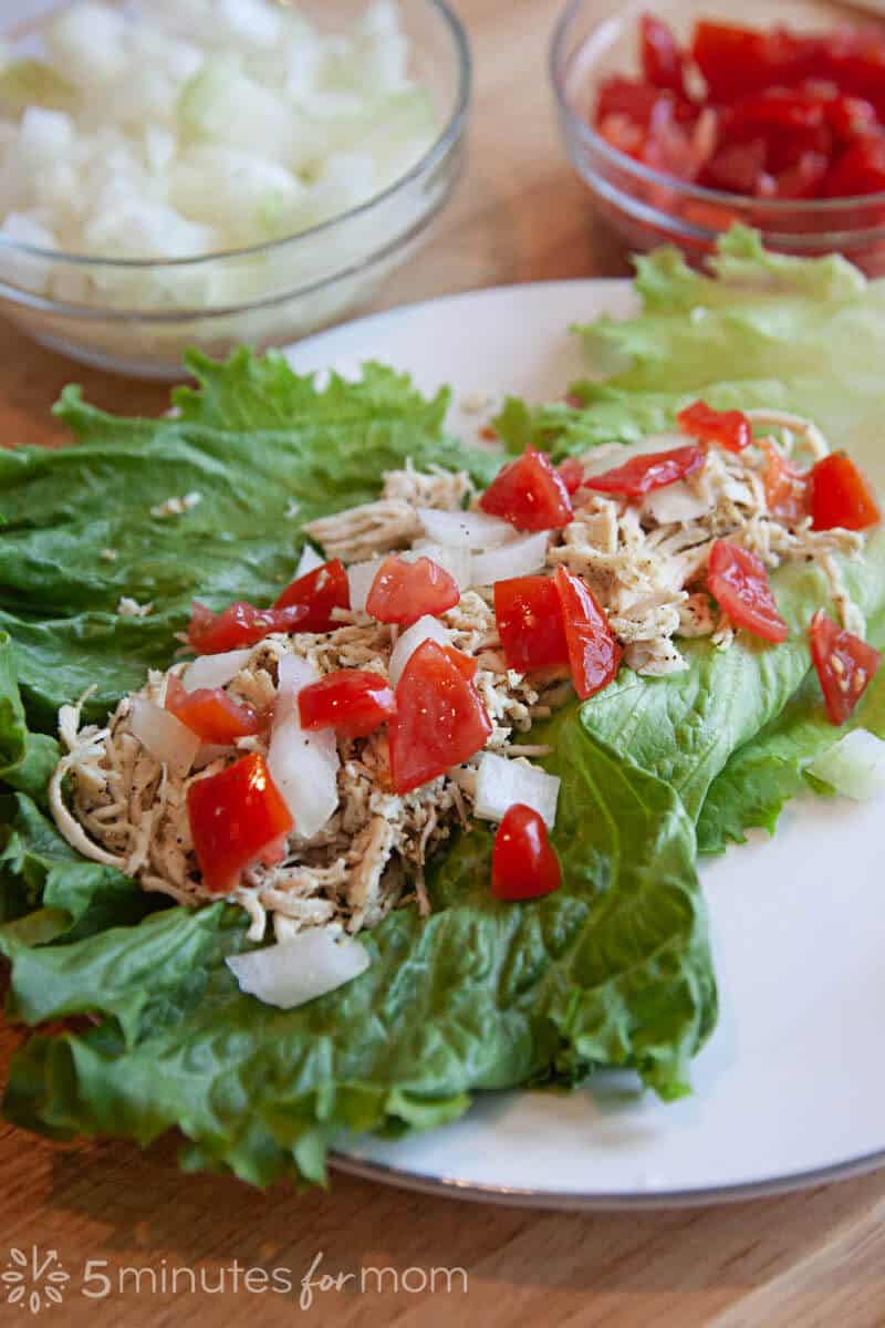 Chicken Lettuce Wraps with Tomatoes and Onions