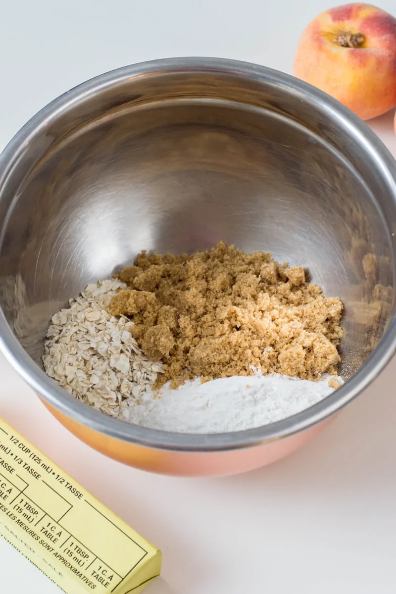 Mix together flour, brown sugar and oats