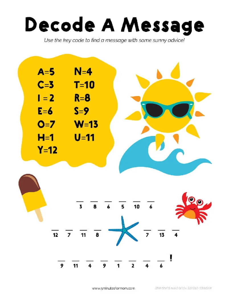 Summer Decode Activity Printable