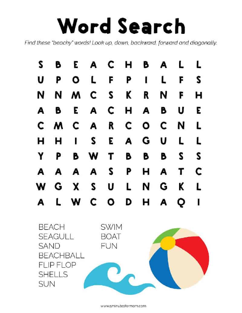 summer word search puzzles for kids 5 minutes for mom