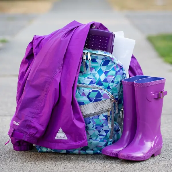 LL Bean Rain Boots Rain Jacket and Backpack