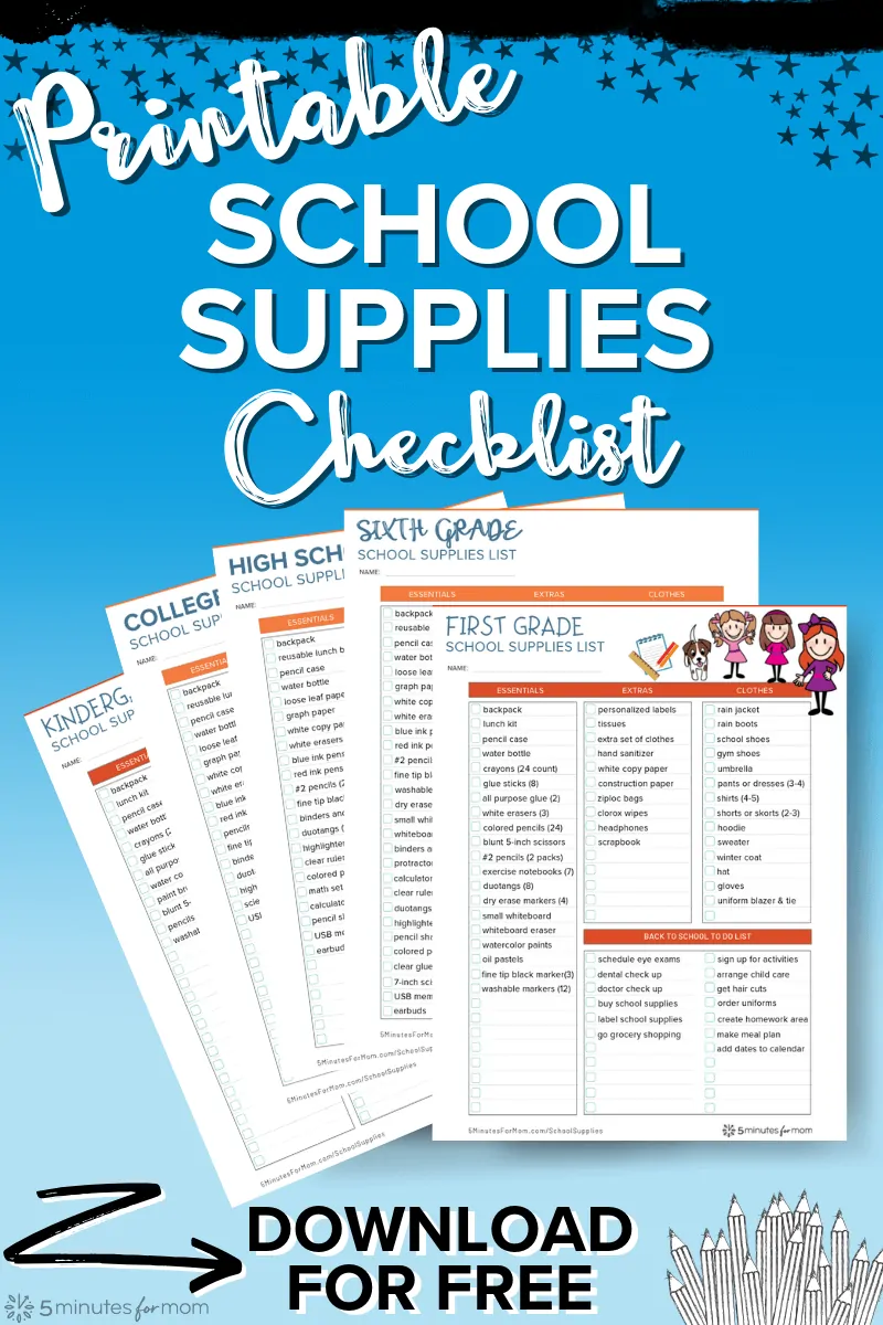 Back to School Supplies List for All Grades