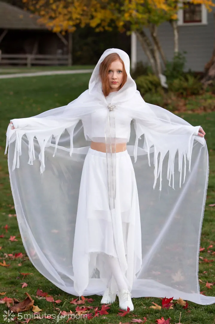 DIY ghost costume with hooded cape