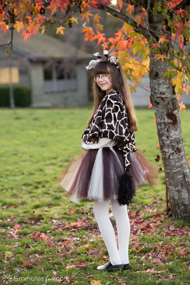 DIY giraffe costume with ears horns and tail