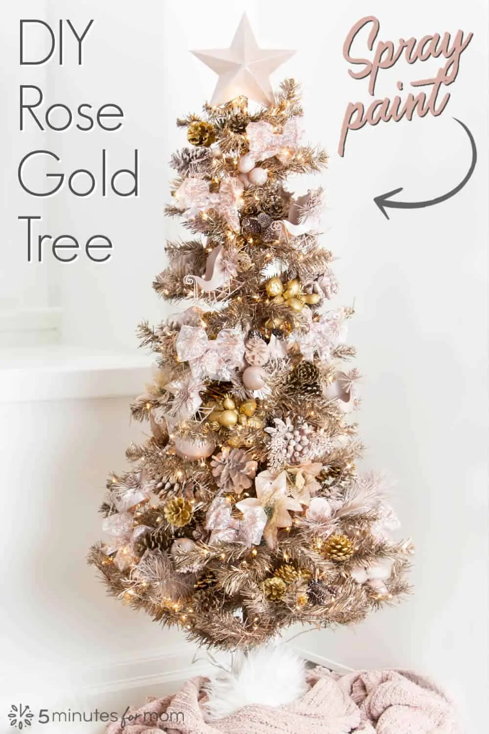 Rose Gold Christmas Tree DIY - Spray Painted Tree