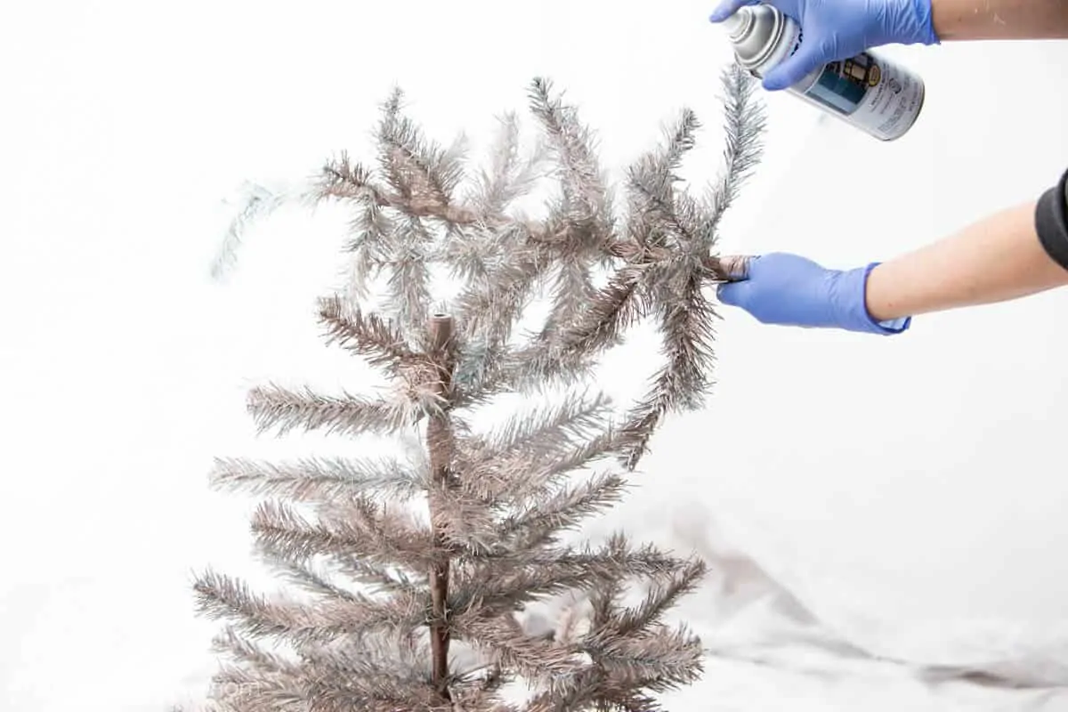 Spray Paint Christmas Tree with Rose Gold Paint