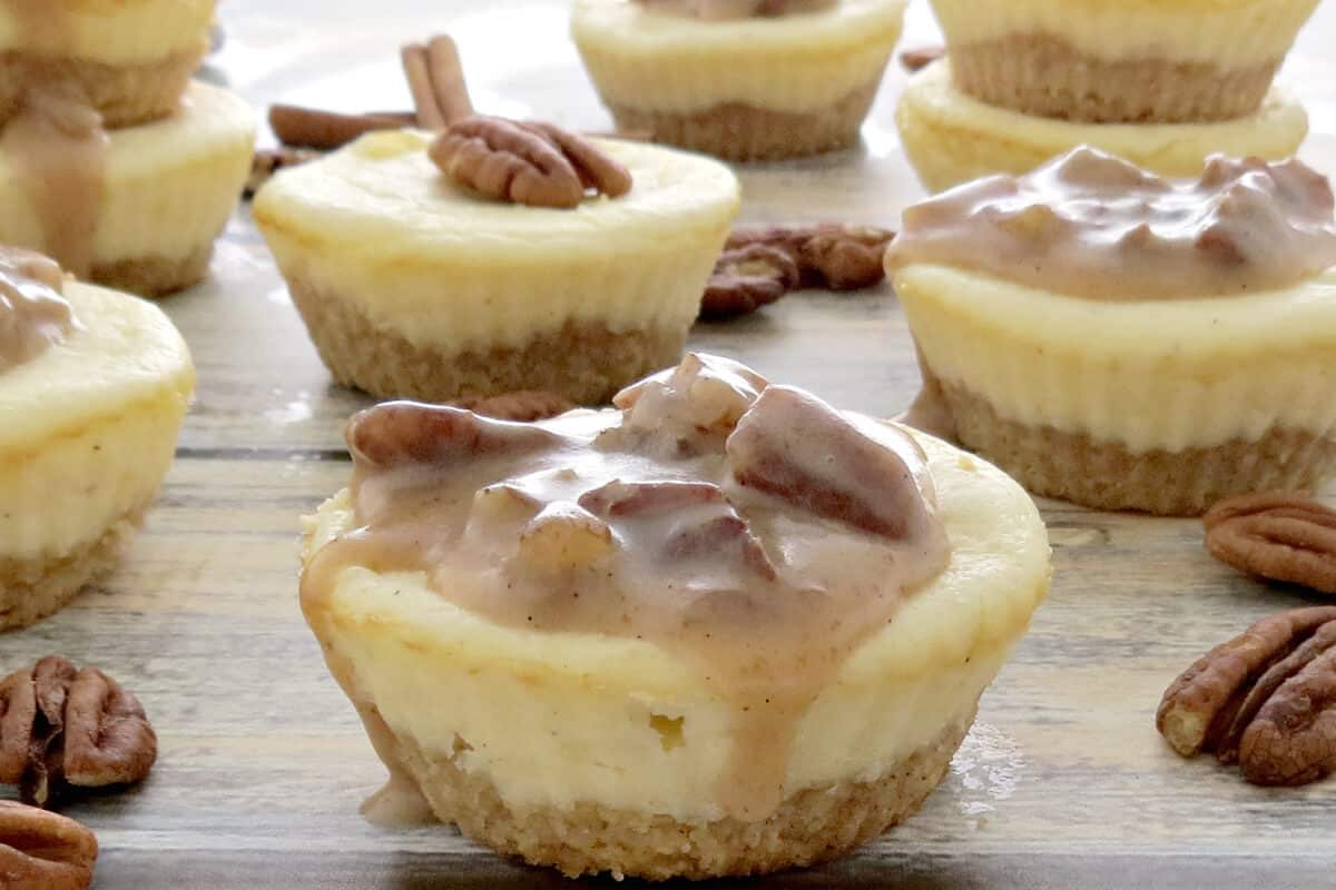 Keto Cheesecake Bites with Caramel Pecan Topping