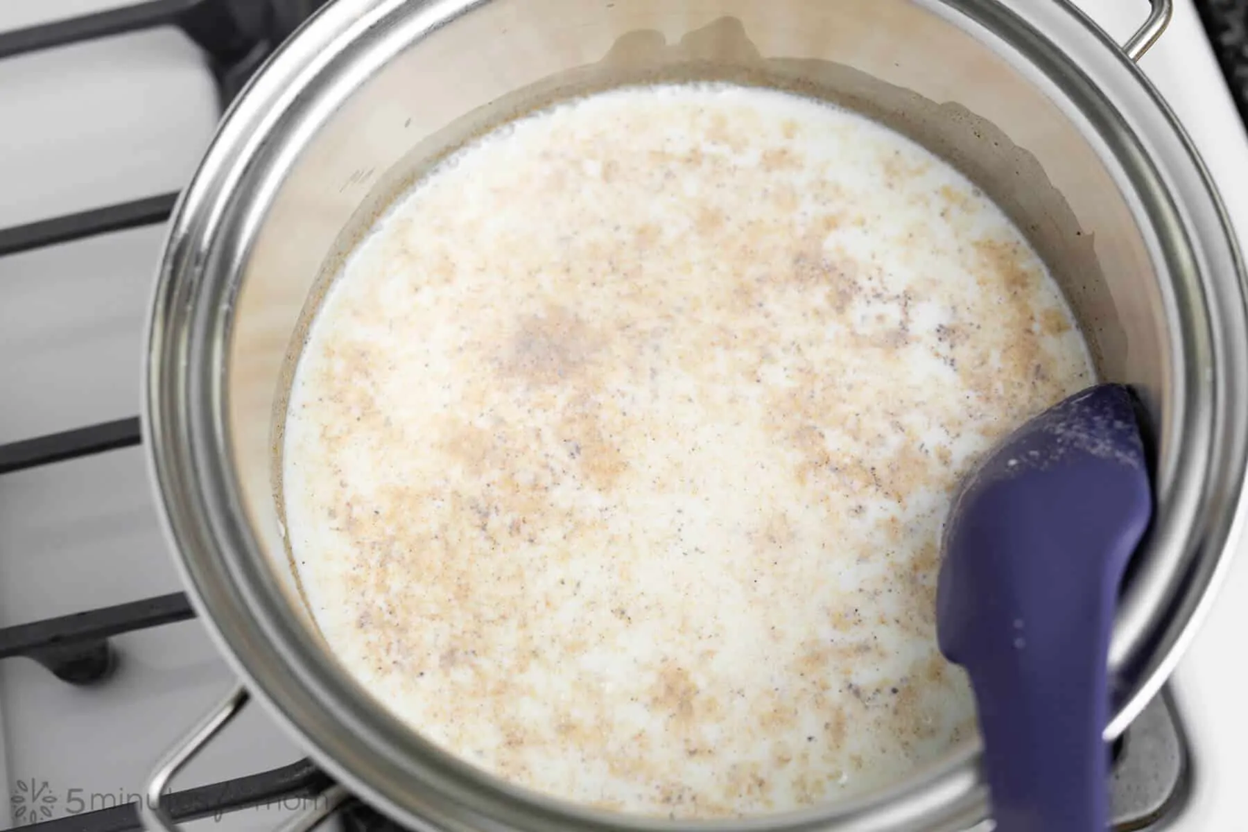 Add milk, nutmeg and pinch of salt to sauce pan.