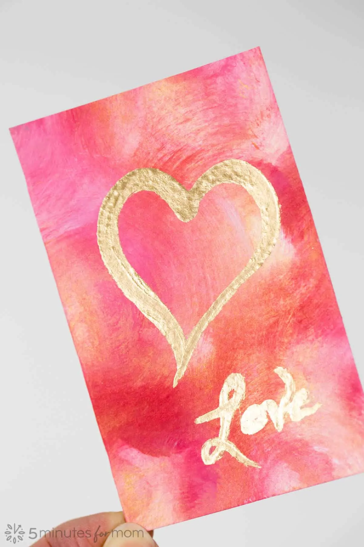 Handmade Valentines Day Card Acrylic Paint with Gold Enamel Paint Pen