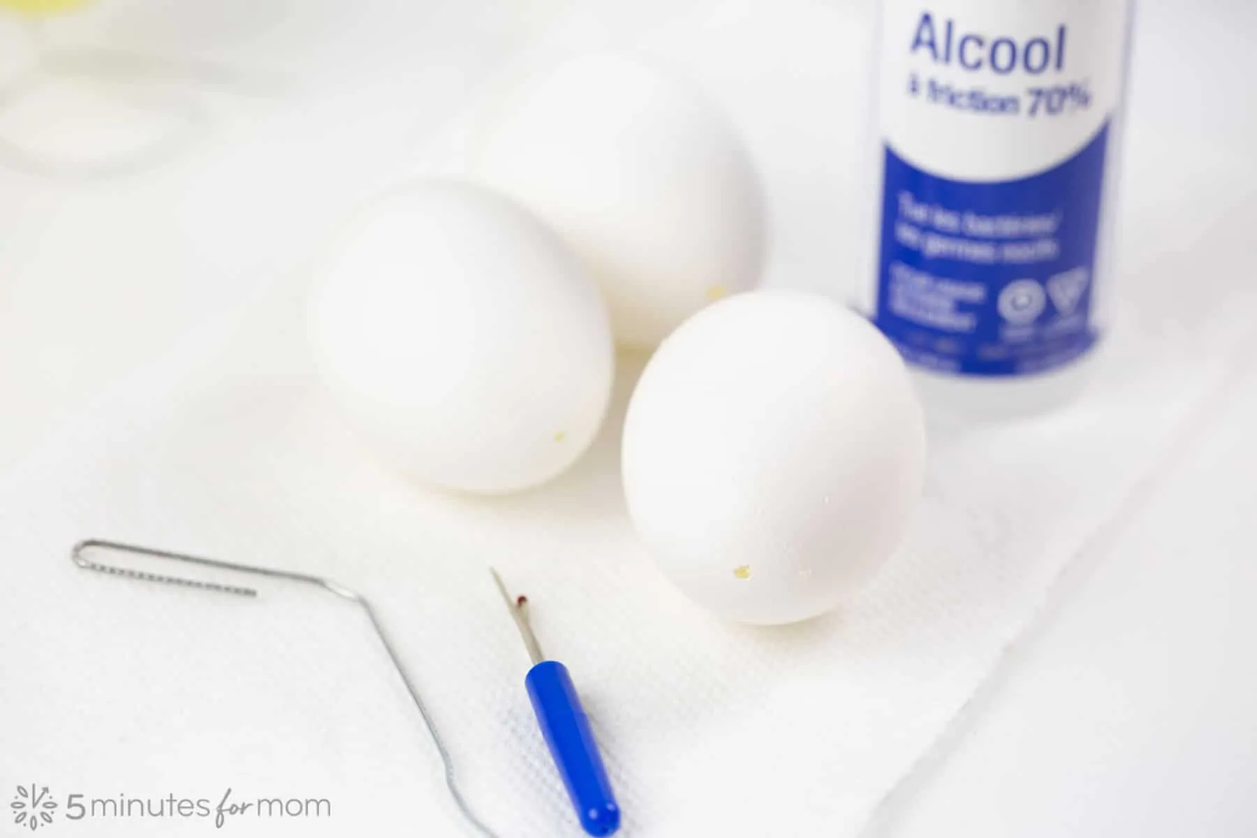 Clean egg shells with alcohol