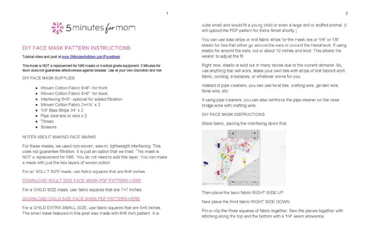 Cloth Face Mask Instructions Preview