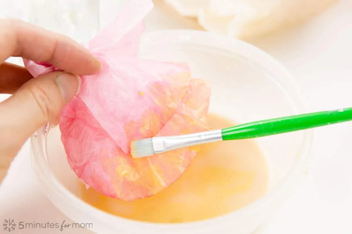 gold metallic paint on coffee filter flowers