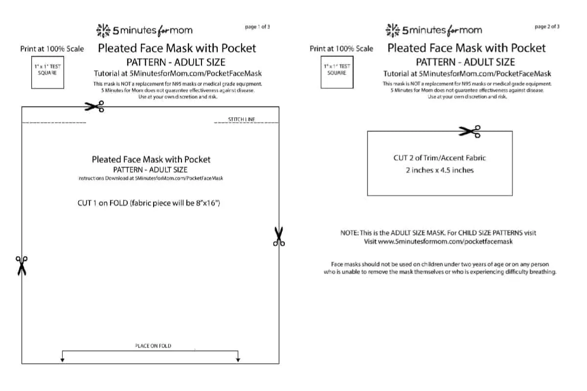 Pleated Face Mask Pattern Adult Size Preview
