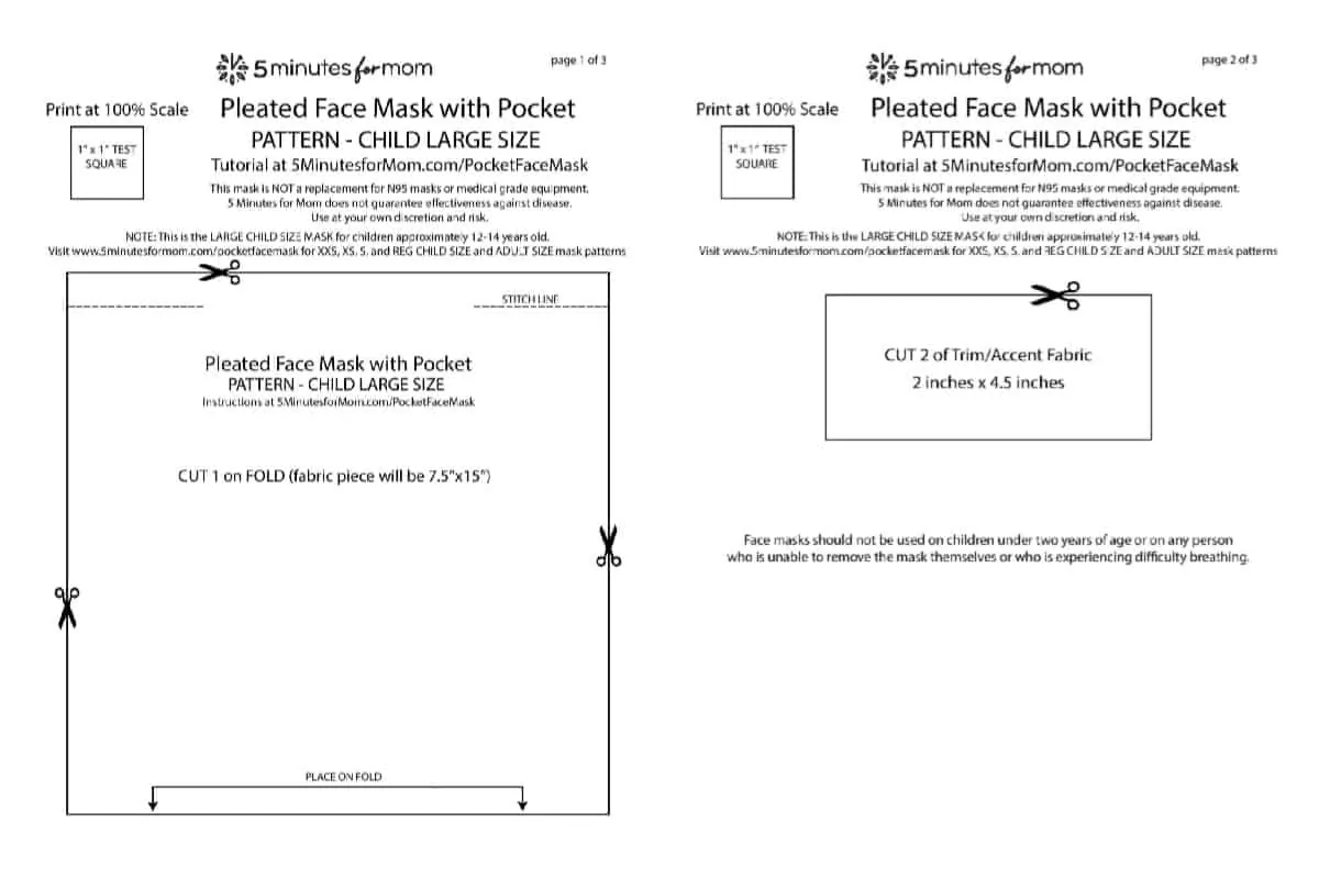Pleated Face Mask Pattern Child Large Size Preview