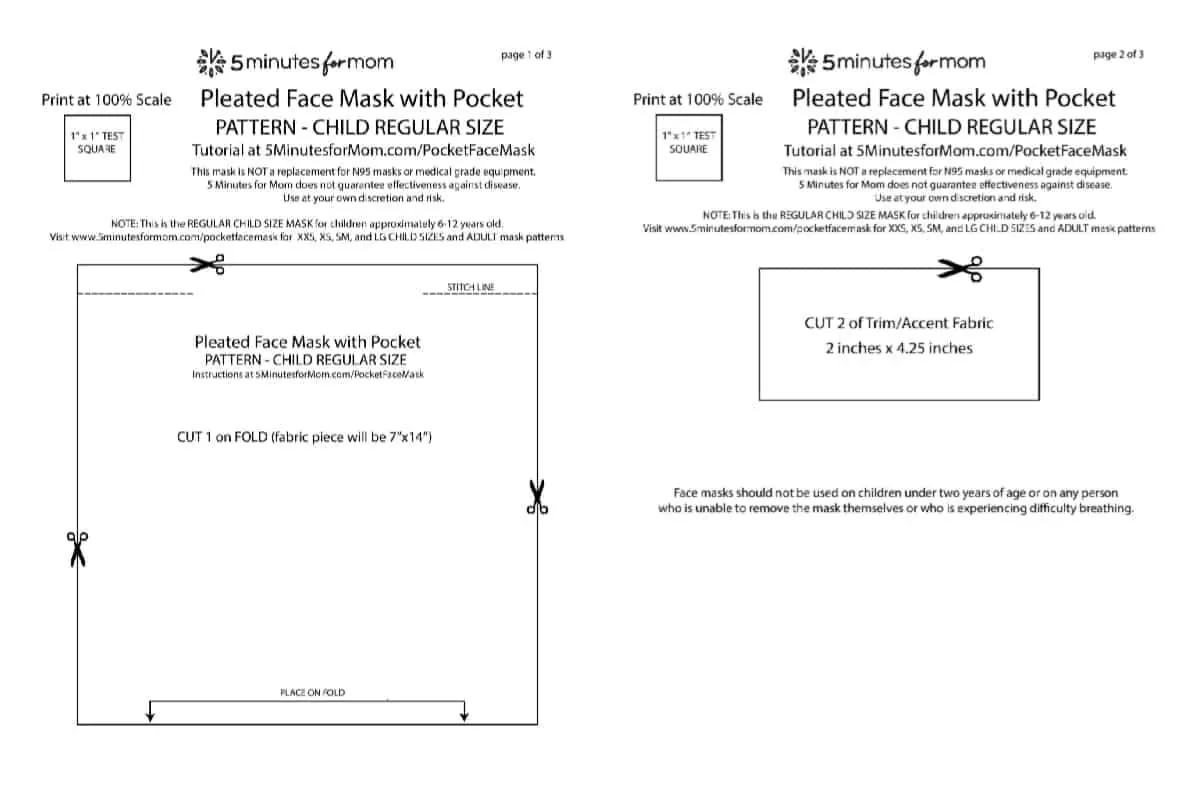 Pleated Face Mask Pattern Child Regular Size Preview
