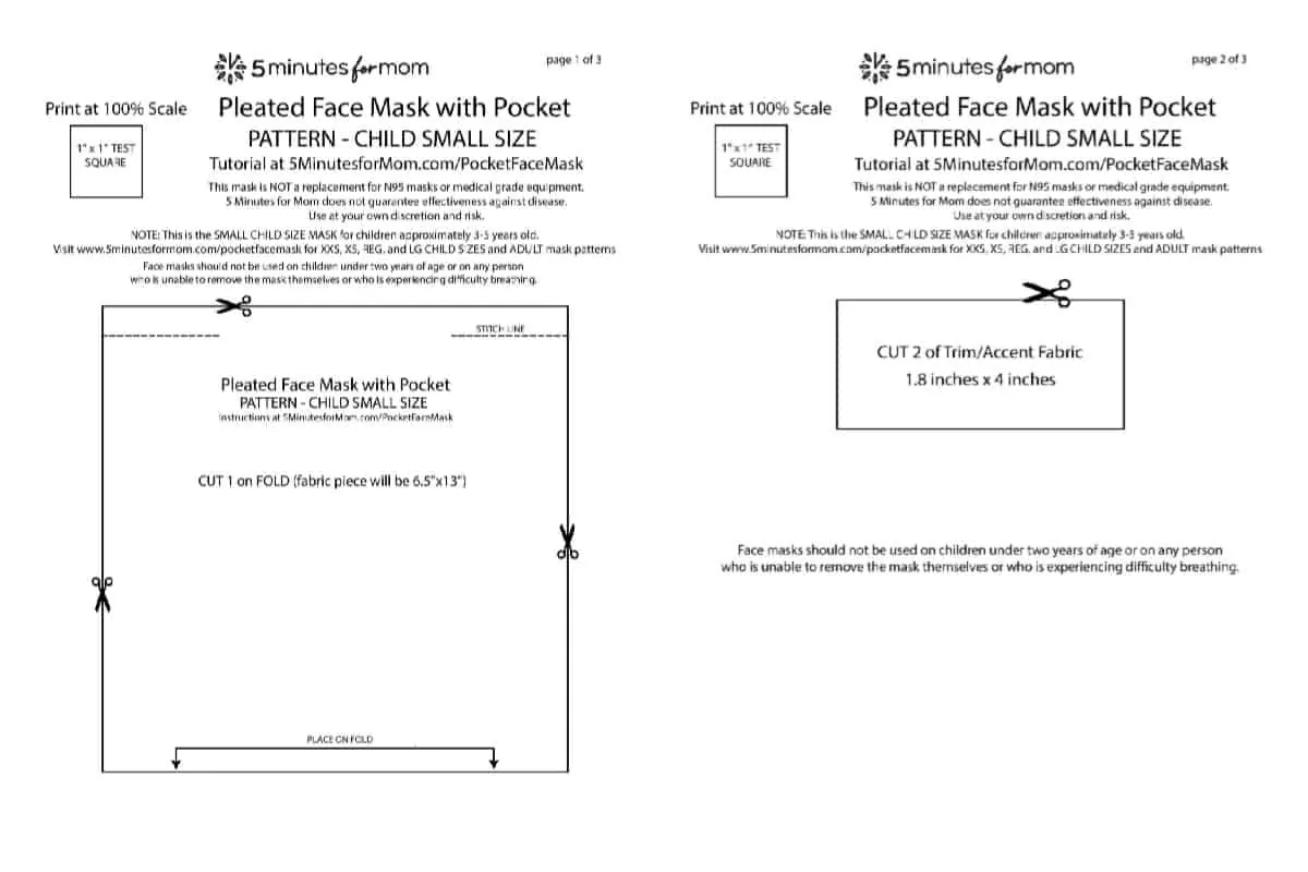 Pleated Face Mask Pattern Child Small Size Preview