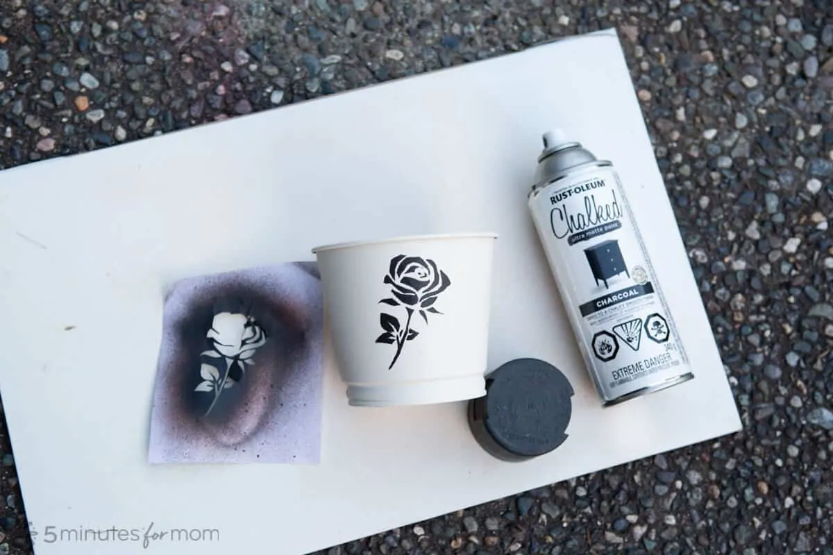 rose stencil on flower pot