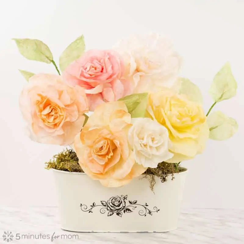 DIY Paper Roses in Distressed Flower Pot