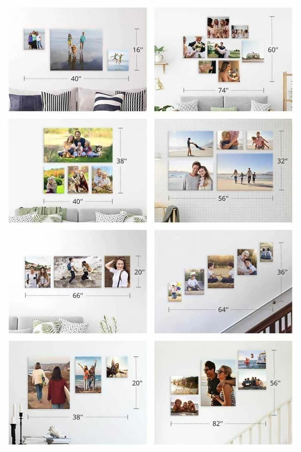 Canvas Print Wall Displays - Several layout examples of multiple canvas prints displayed on various walls