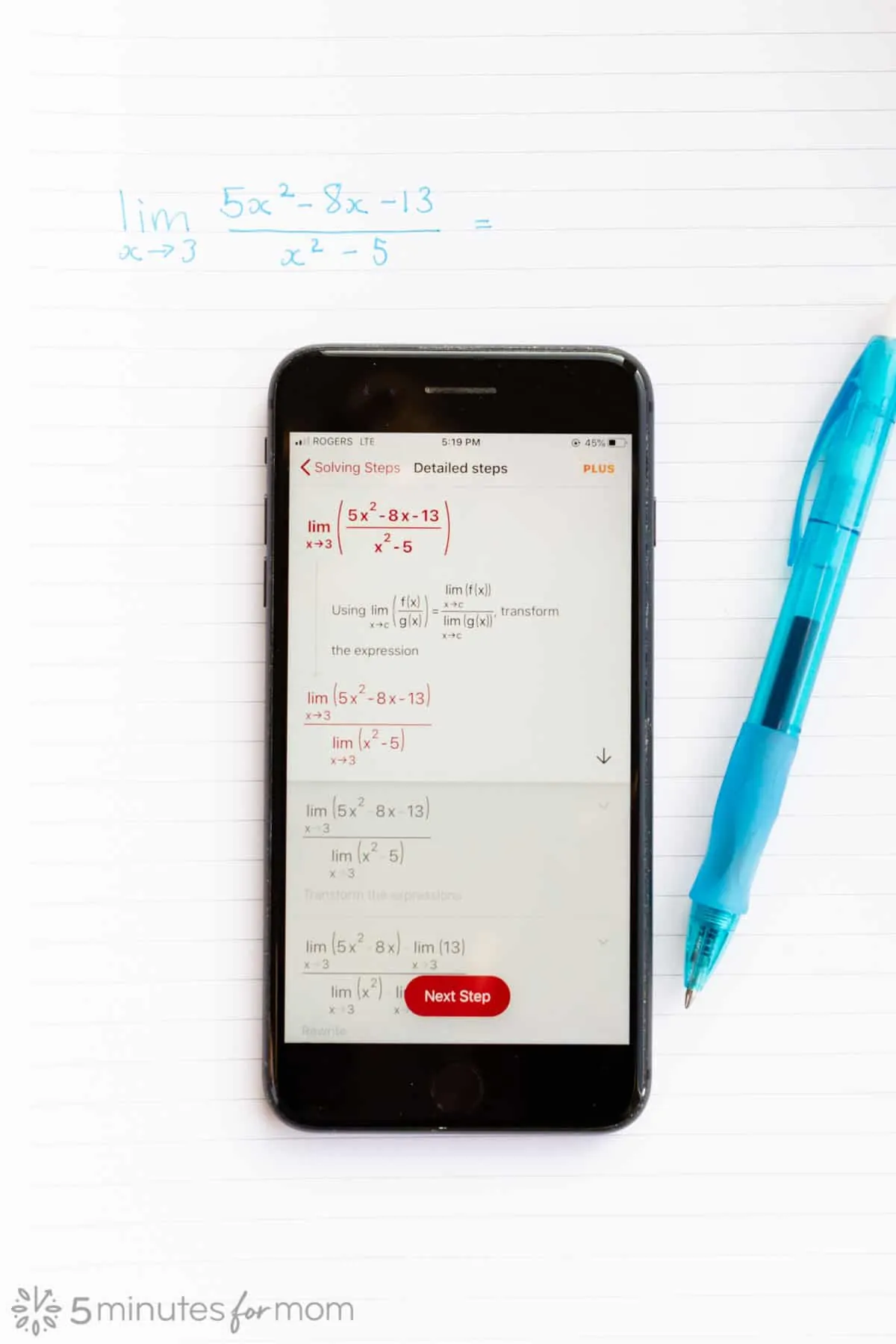 Photomath App Detailed Steps for Calculus Problem