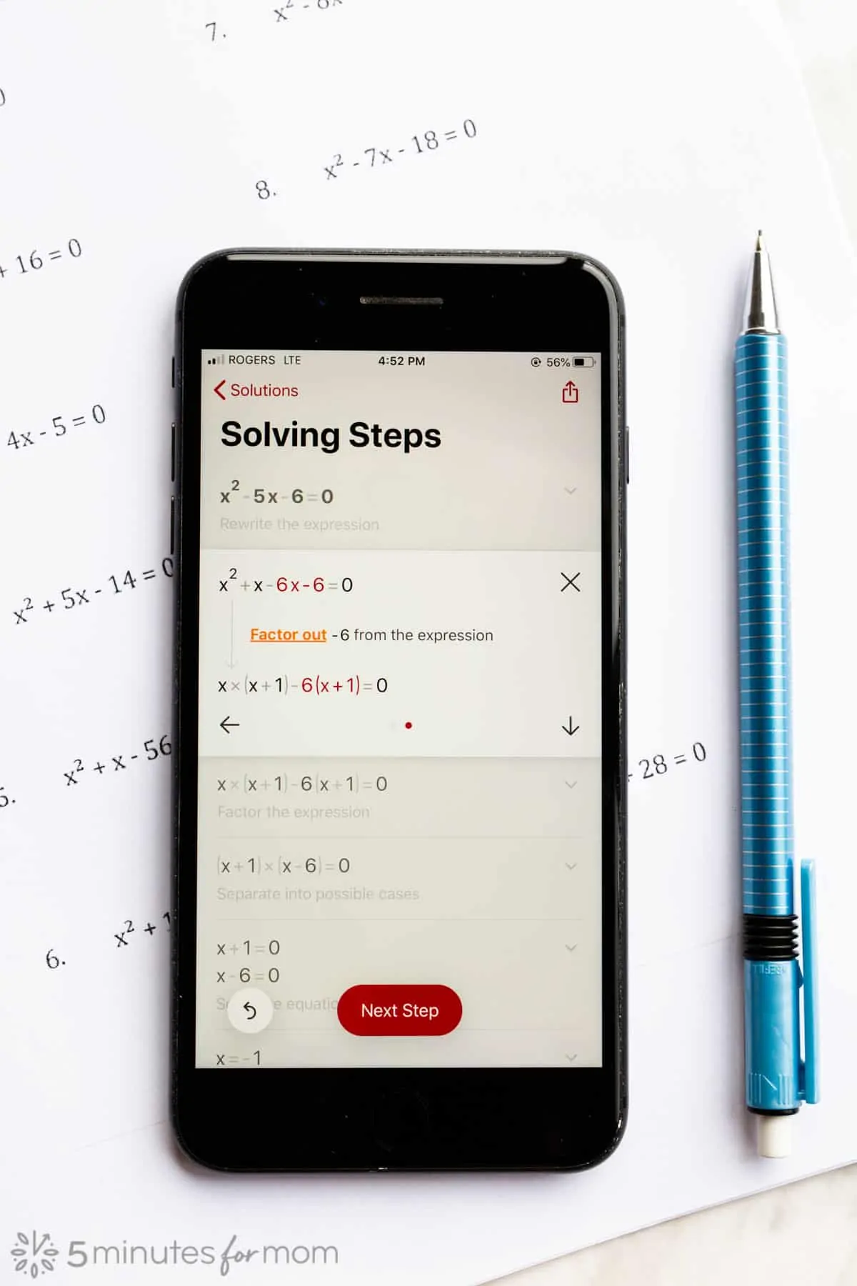 Using the Photomath App to Learn How To Solve Quadratic Equations