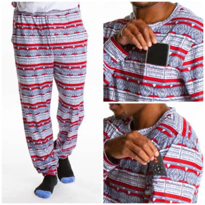 Cool christmas gifts for men - Budweiser Pajamas - matching bottoms and top with pockets