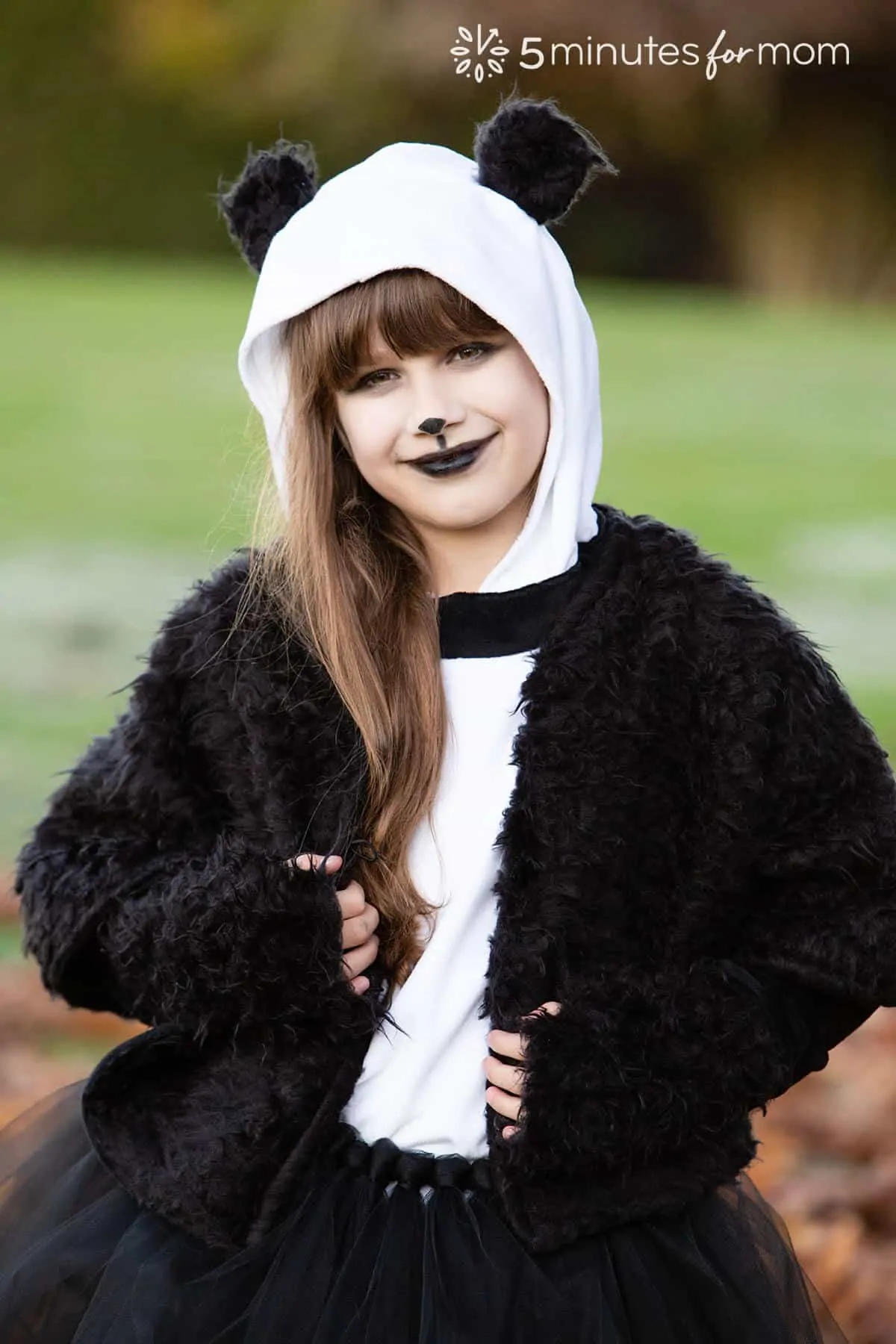 Panda costume with faux fur capelet