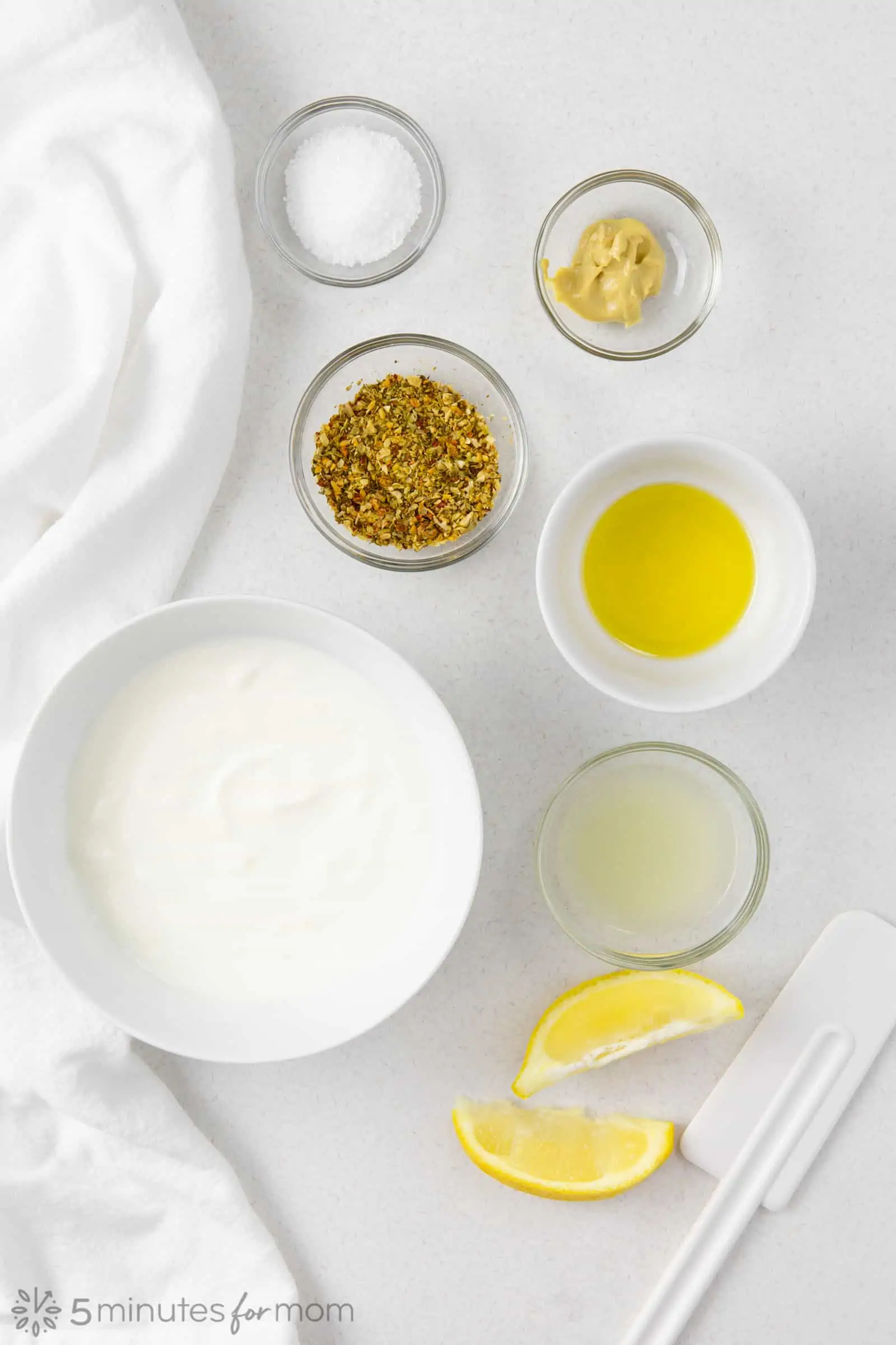 a tangy yogurt dressing made with yogurt, Dijon, lemons, herbs, and olive oil