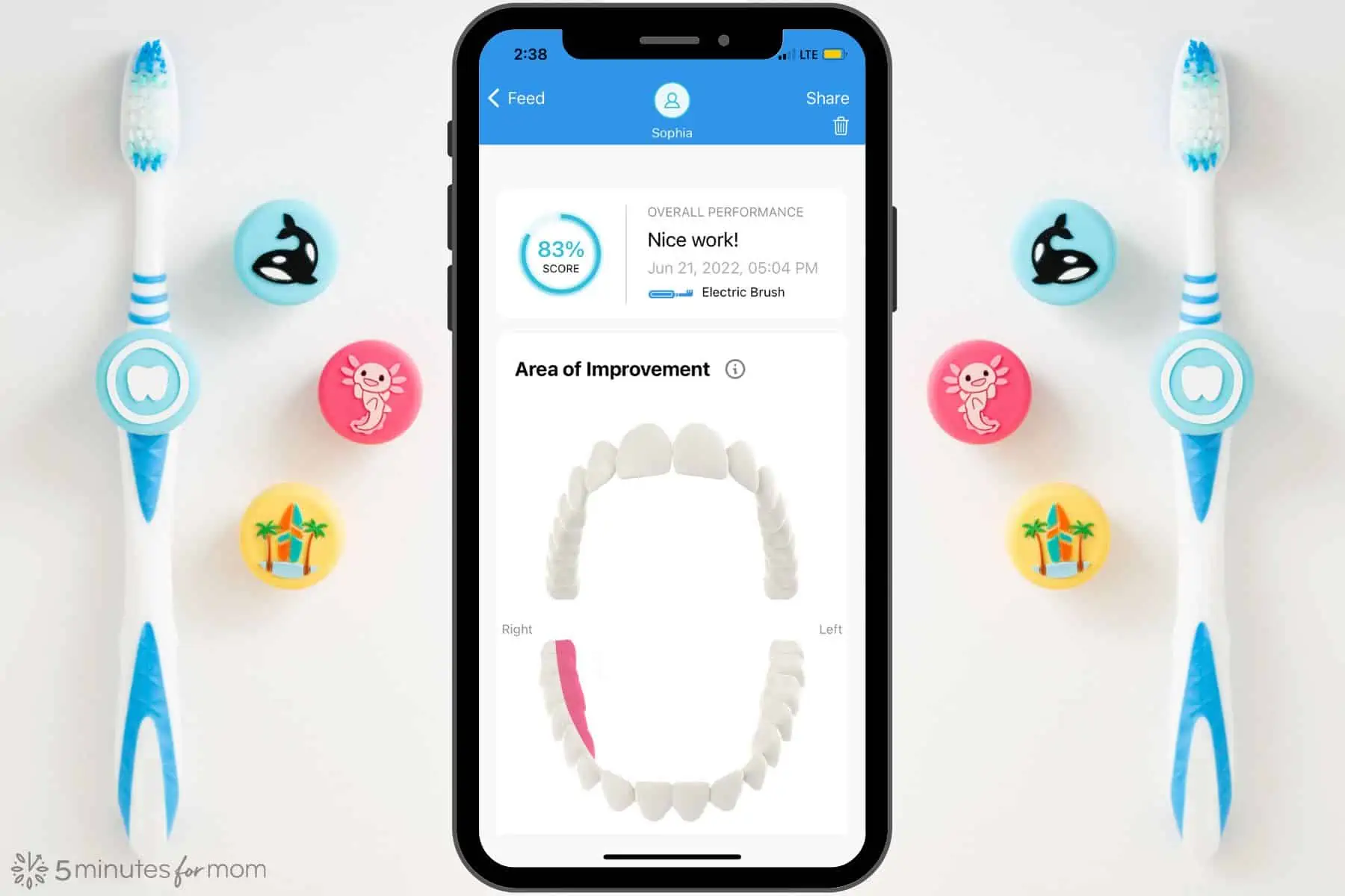 Truthbrush Toothbrushing app showing teeth brushing results next to fitness trackers for toothbrushes