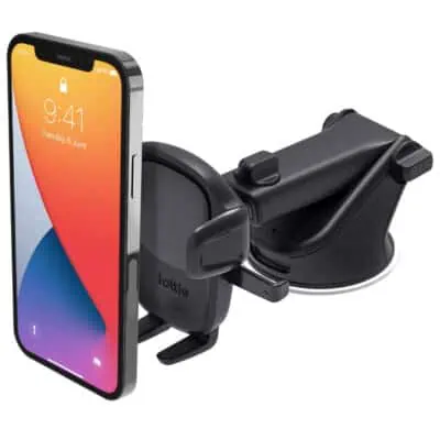 Mobile phone attached to a car phone mount