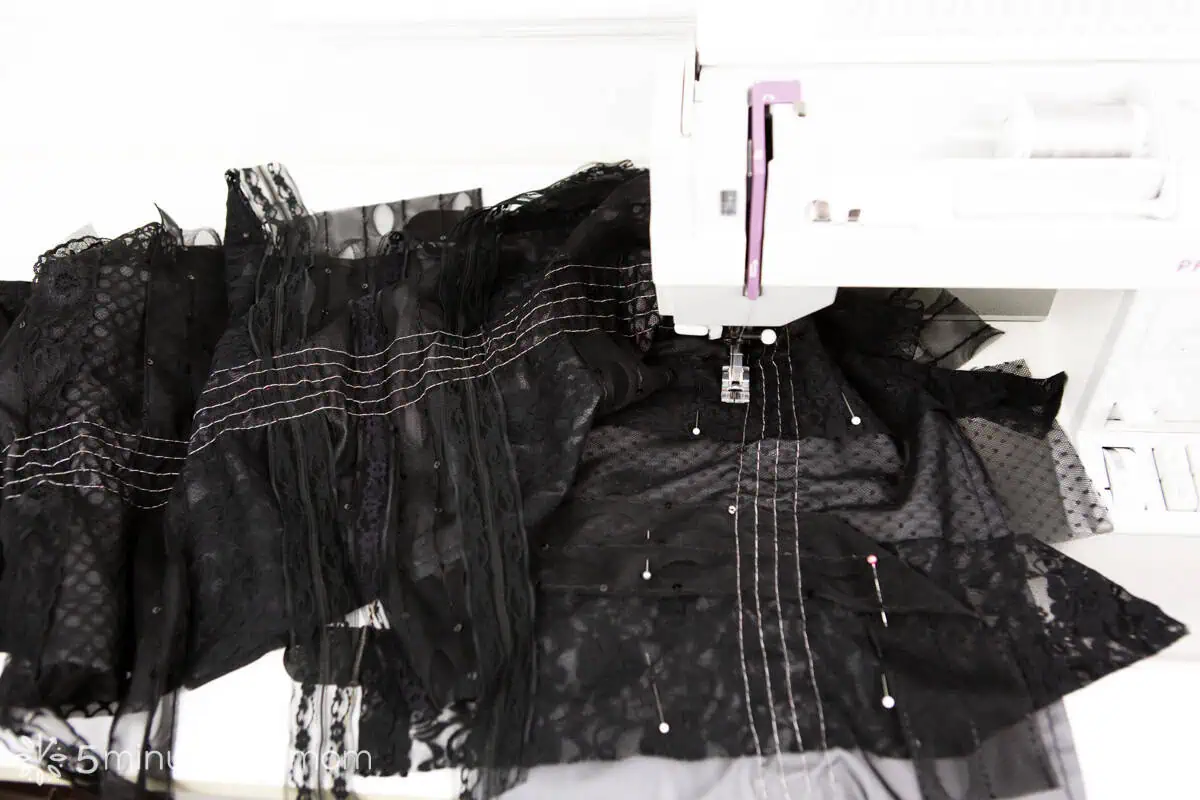 quilting the fabric for the ruffle on my Lydia cosplay dress