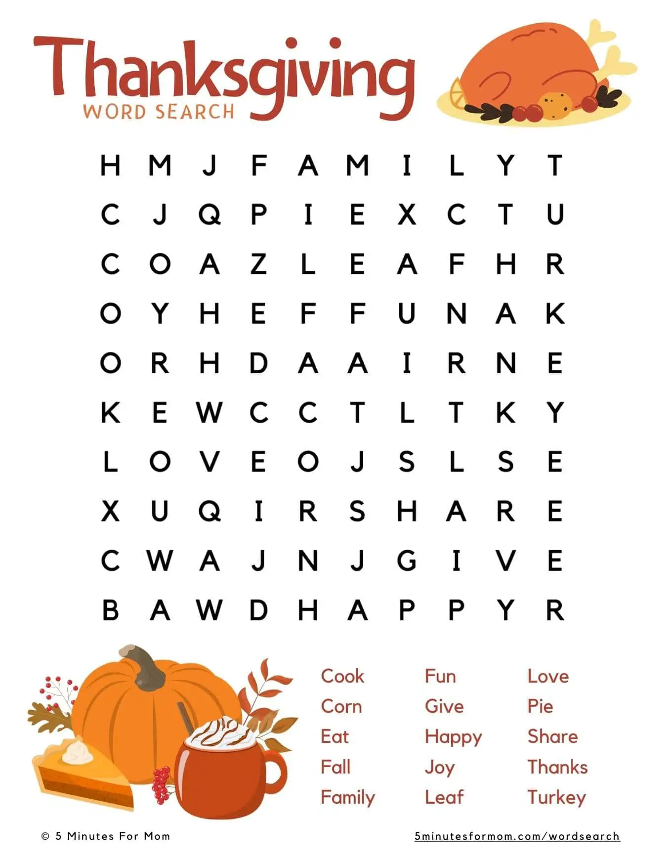 Free Printable Thanksgiving Word Search For Kids