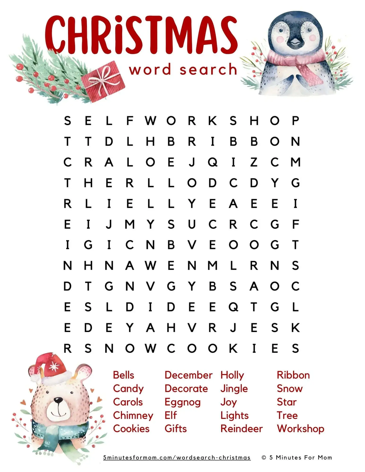 Christmas Word Search for Kids