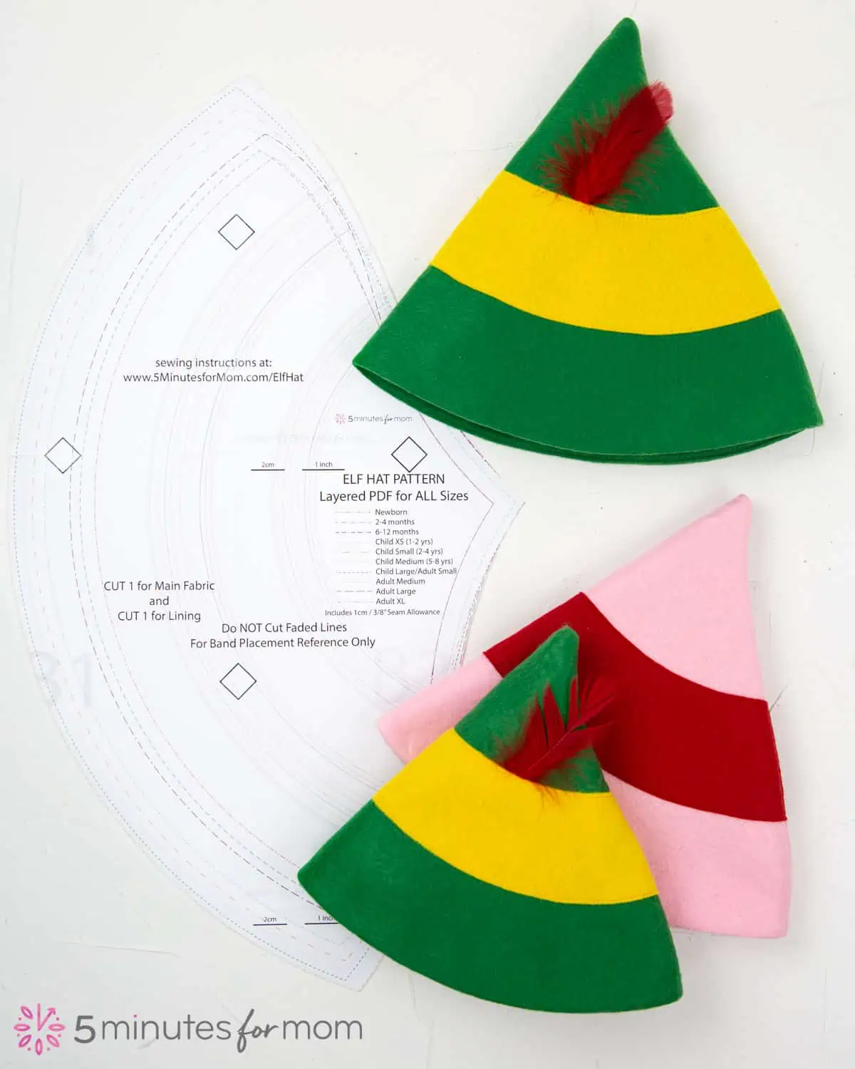 Printable Elf Hat Pattern with Ten Sizes from Newborn to Adult XL